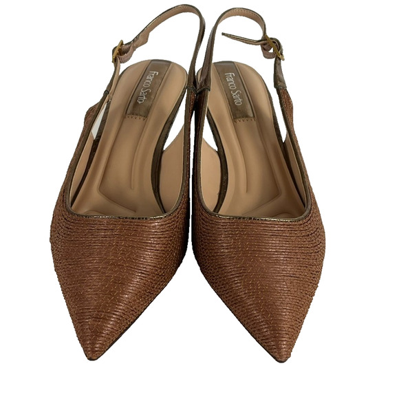 Franco Sarto Shoes Women's Size 10M Tessa Cognac FB Pointed Toe Slingback Wedge - Picture 1 of 10